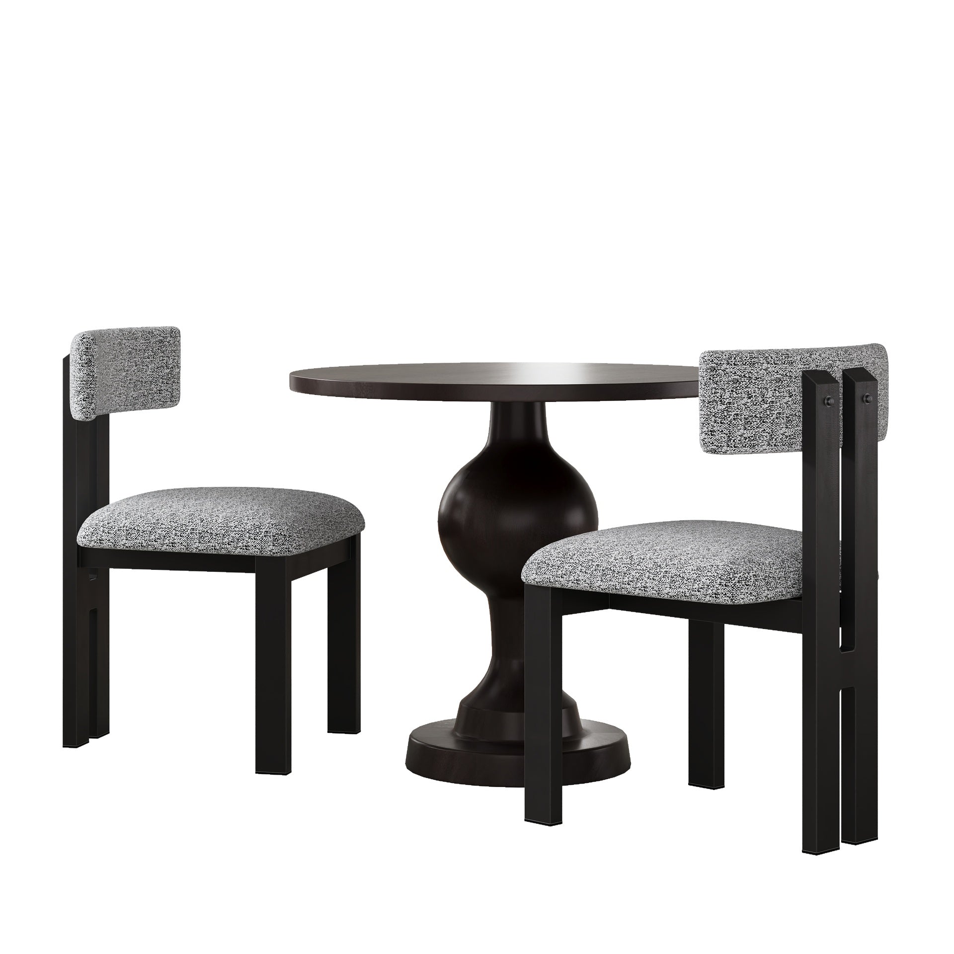 3- Piece Dining Set,Upholstered Dining Chairs With Metal Legs (Set of 2) (Black+White) + Round Dining Table