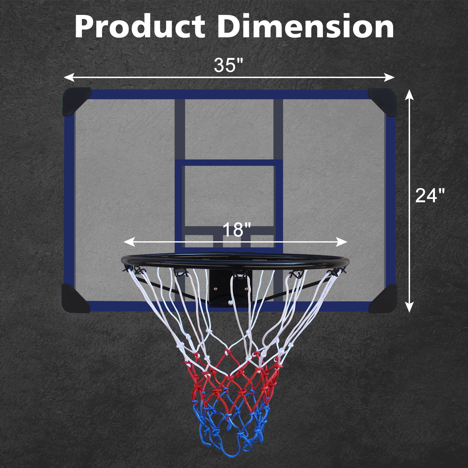 Wall-mounted basketball hoop, 35 x 24 inches shatterproof back, folding hoop, durable hoop and all-weather mesh for indoor and outdoor use