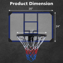 Wall-mounted basketball hoop, 35 x 24 inches shatterproof back, folding hoop, durable hoop and all-weather mesh for indoor and outdoor use
