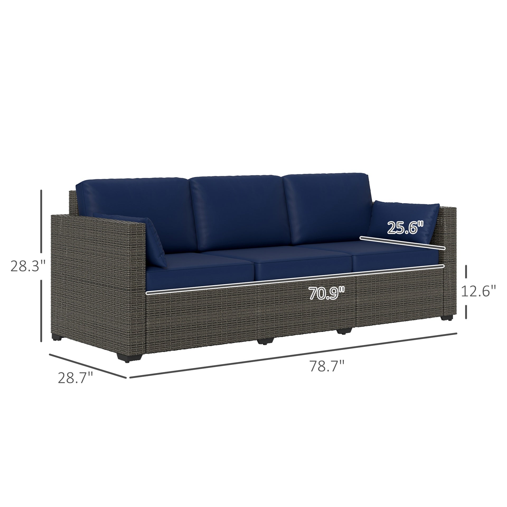 Seater Rattan Sofa,Patio Couch Deep Seating Outdoor Sofa with Removable Cushions,Outdoor Furniture for Balcony, Deck, Garden and Poolside