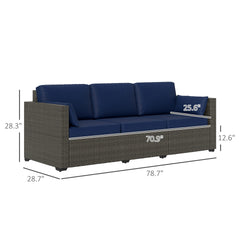 Seater Rattan Sofa,Patio Couch Deep Seating Outdoor Sofa with Removable Cushions,Outdoor Furniture for Balcony, Deck, Garden and Poolside