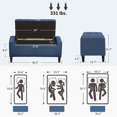 Storage Ottoman Bench,Upholstered Entryway Bench with Seating,with Lift Top and Rubberwood Legs