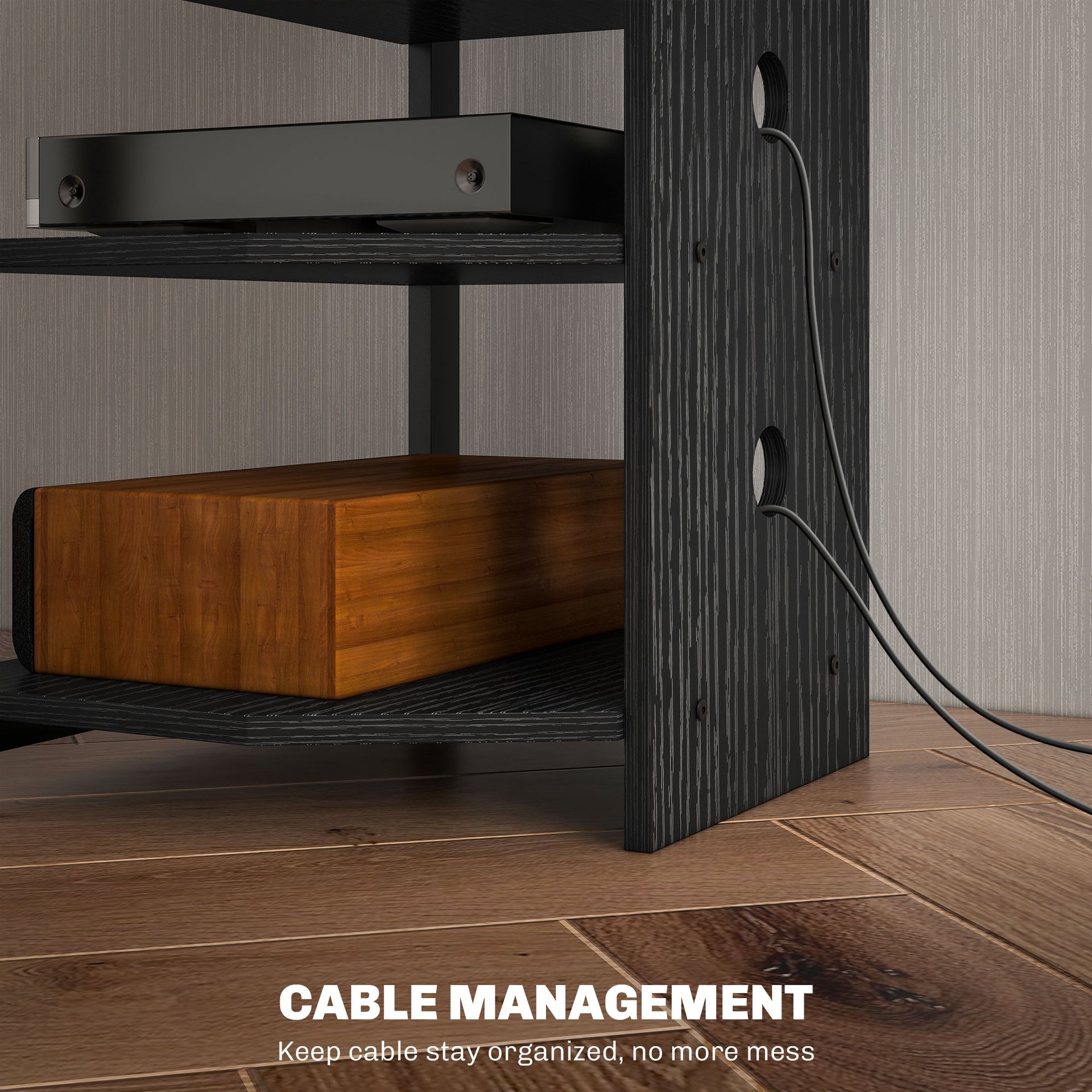 TV Stand,  Storage Shelves and Steel Frame for Bedroom, Black