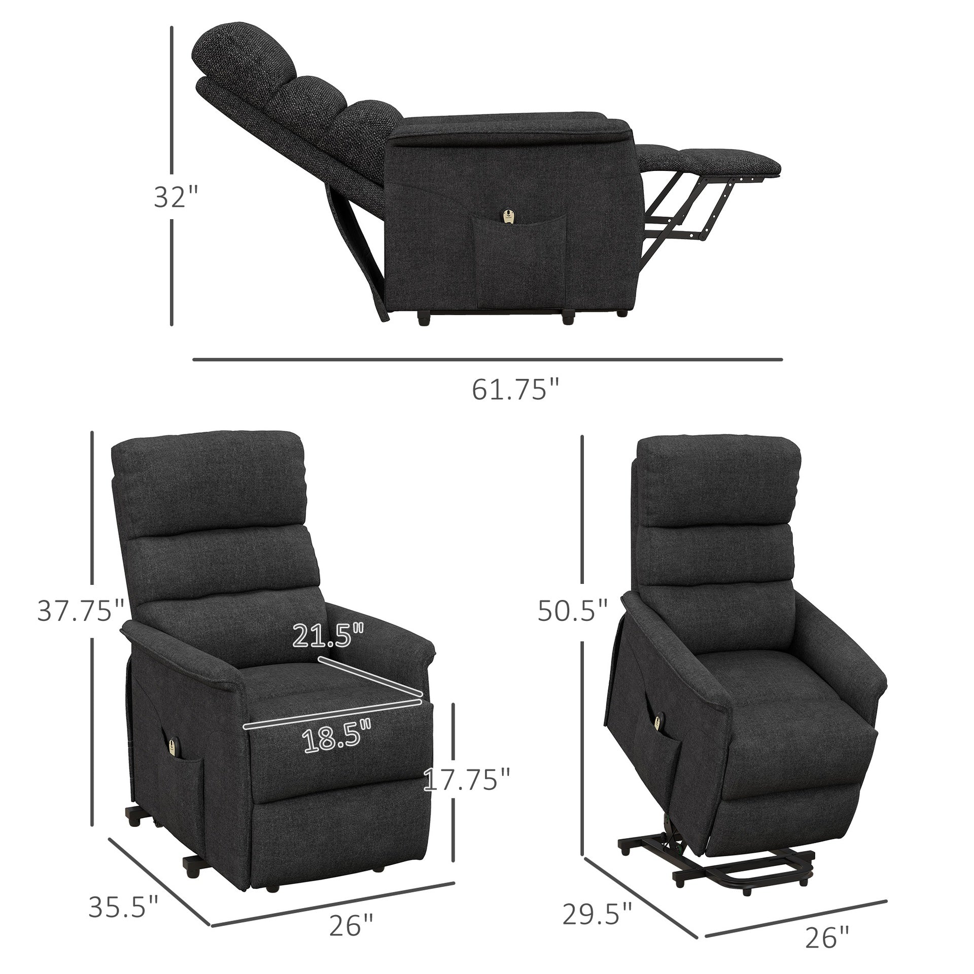 Electric Lift Recliner Chair with Remote Control,  Black