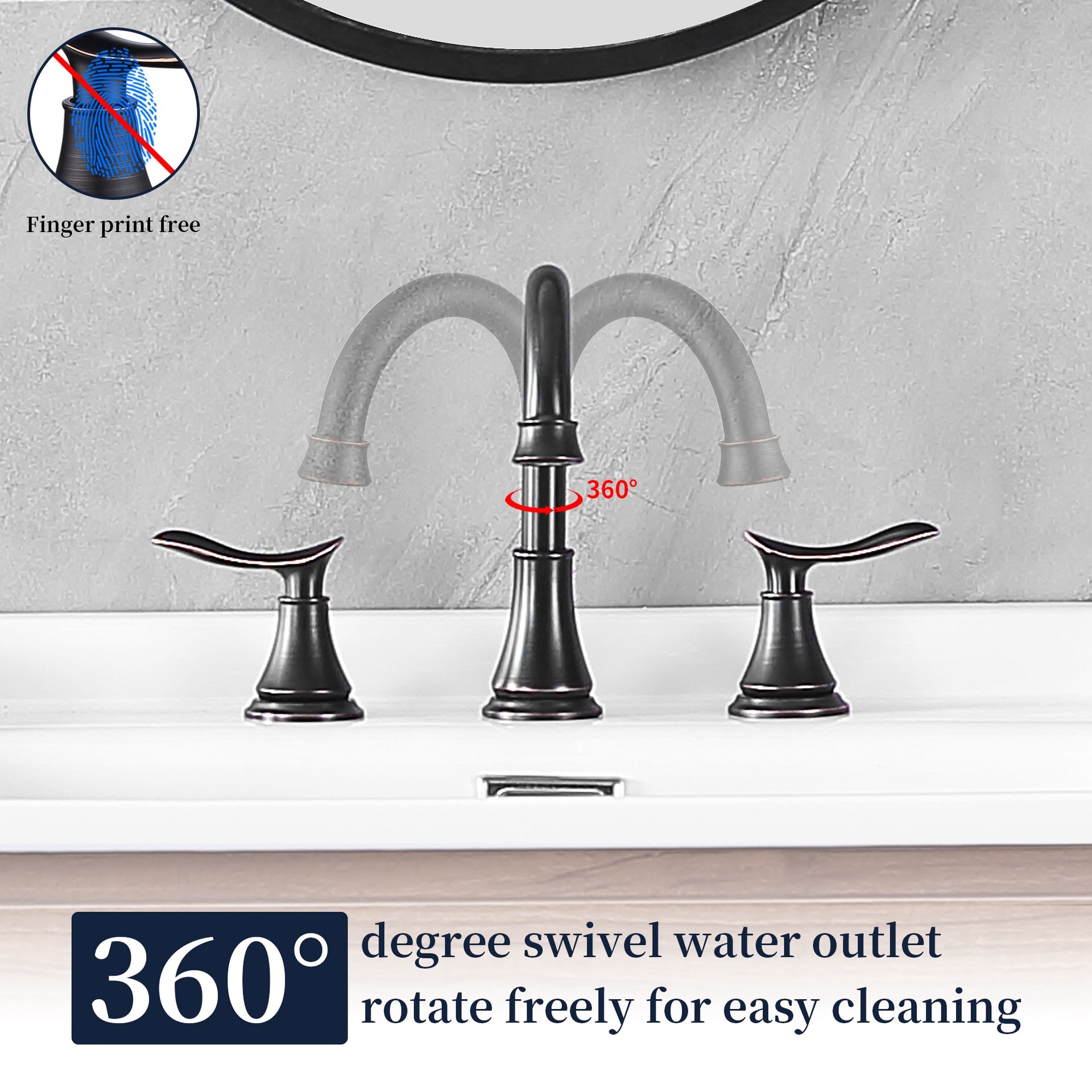 2-Handle 8 inch Widespread Bathroom Sink Faucet Oil Rubbed Bronze Lavatory Faucet 3 Hole 360° Swivel Spout Vanity Sink Basin Faucets with Pop Up Drain Assembly and cUPC Water Supply Hoses