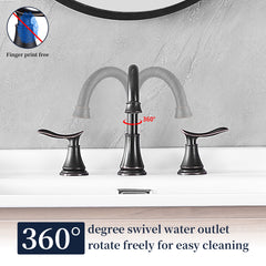 2-Handle 8 inch Widespread Bathroom Sink Faucet Oil Rubbed Bronze Lavatory Faucet 3 Hole 360° Swivel Spout Vanity Sink Basin Faucets with Pop Up Drain Assembly and cUPC Water Supply Hoses