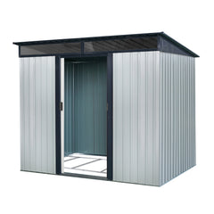 8ft x 6ft Outdoor Metal Storage with Lockable Sliding Doors and Transparent plate for Garden, Lawn  (White and Black)