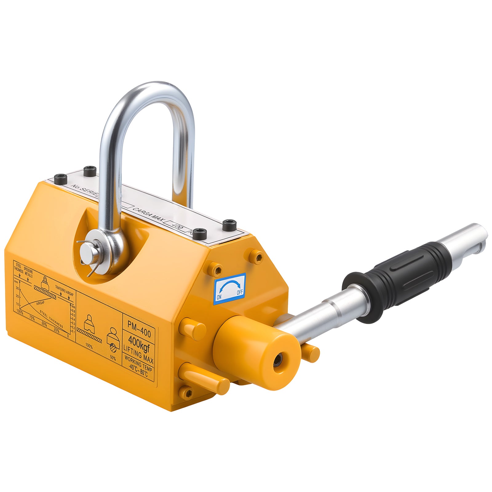 Permanent Magnetic Lifter, 880 lbs Pulling Capacity, Heavy Duty N42 Neodymium Lifting Magnet with Release Handle and Steel Hook, Used in Shop Crane and Hoist, for Lifting Plate Steel, Board