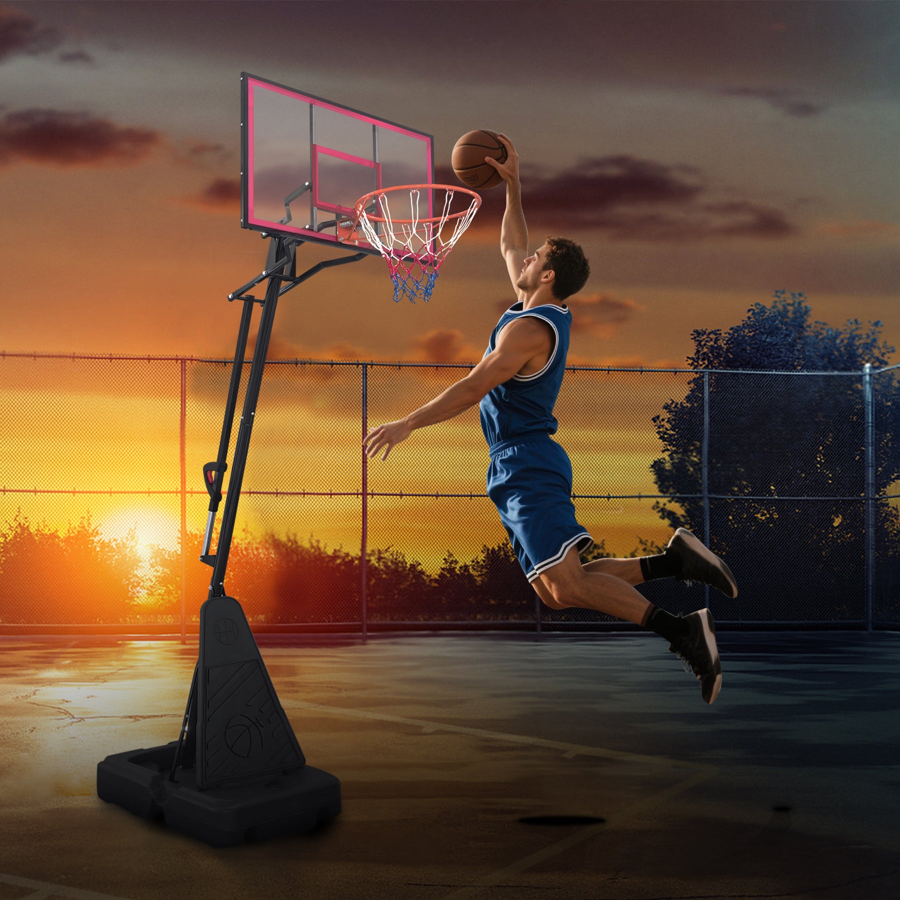 Portable Basketball Hoop for Youth Adults & Professional Match,Adjustable Height 8.04 ft to 10.01 ft,44 inch Backboard with Rebound System, Indoor/Outdoor Basketball Goal with Rebound Board and Wheels