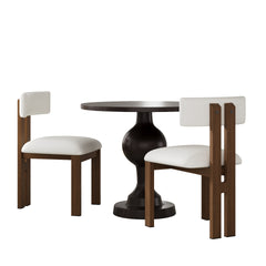 3- Piece Dining Set,Upholstered Dining Chairs With Metal Legs (Set of 2) (White+Brown) + Round Dining Table
