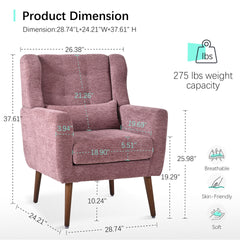 Modern Accent Chair,Chenille Living Room Lounge Chair w/ Throw Pillow,Comfy Reading Chair,Mid Century Living Room Chair, Lounge Arm Chairs Armchair for Living Room Bedroom (Purple)