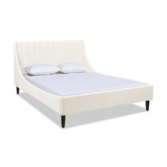 Aspen Vertical Tufted Modern Headboard Platform Bed Set, Queen, Cloud White Performance Velvet