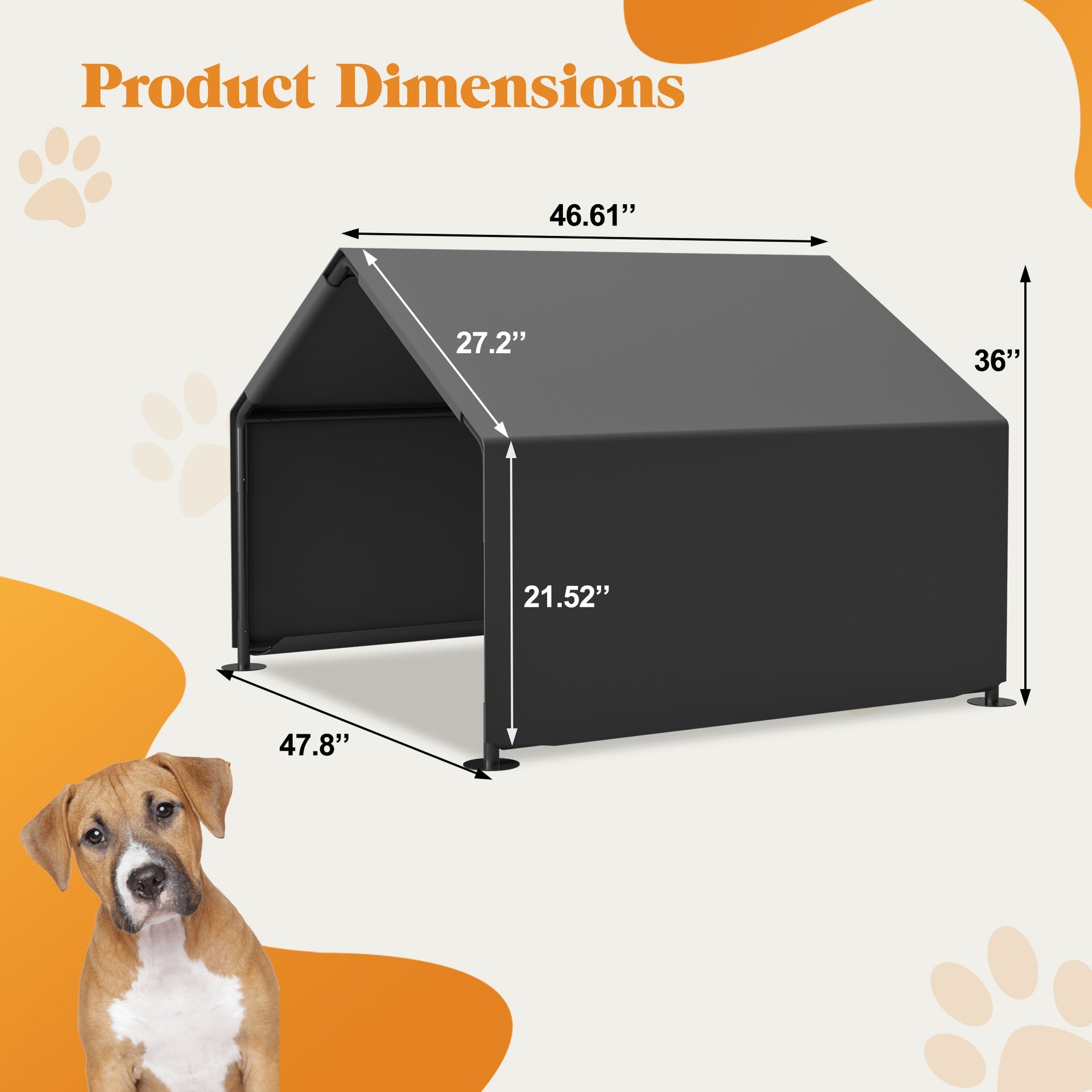 Dog Shade Shelter, Portable Pet Tent, Water Resistant Dog House for Shade Protection, Outdoor, Garden, Patio, Backyard, Gray