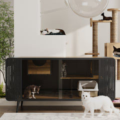 55.12 "Spacious Cat House with Tempered Glass, for Living Room, Hallway, Study and Other Spaces