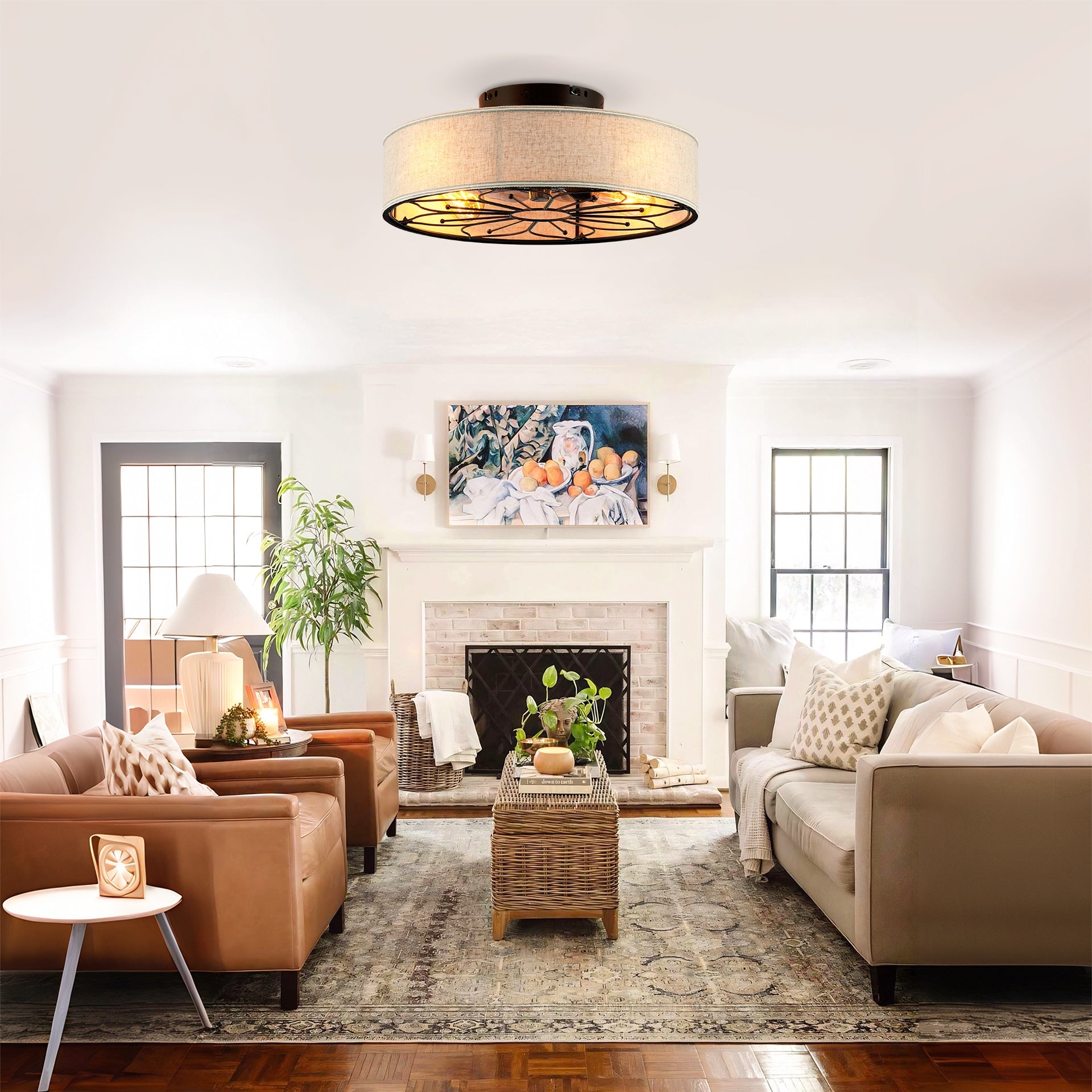 20" Lotus Design  Fabric Farmhouse Bladeless Ceiling fan With Remote Control  For Living room, Bedroom,Kitchen--NOT INCLUDED BULBS