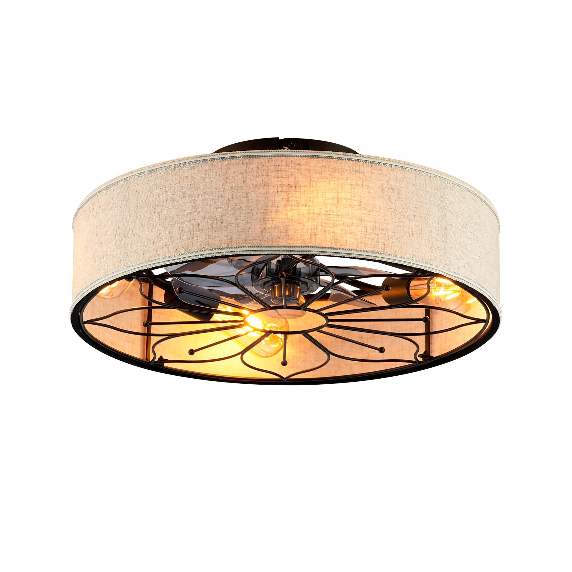 20" Lotus Design  Fabric Farmhouse Bladeless Ceiling fan With Remote Control  For Living room, Bedroom,Kitchen--NOT INCLUDED BULBS