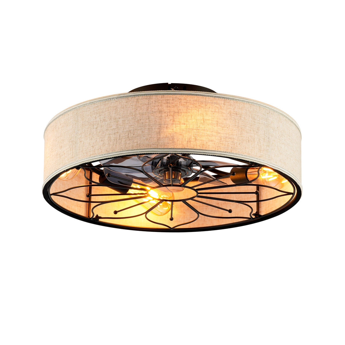 20" Lotus Design  Fabric Farmhouse Bladeless Ceiling fan With Remote Control  For Living room, Bedroom,Kitchen--NOT INCLUDED BULBS