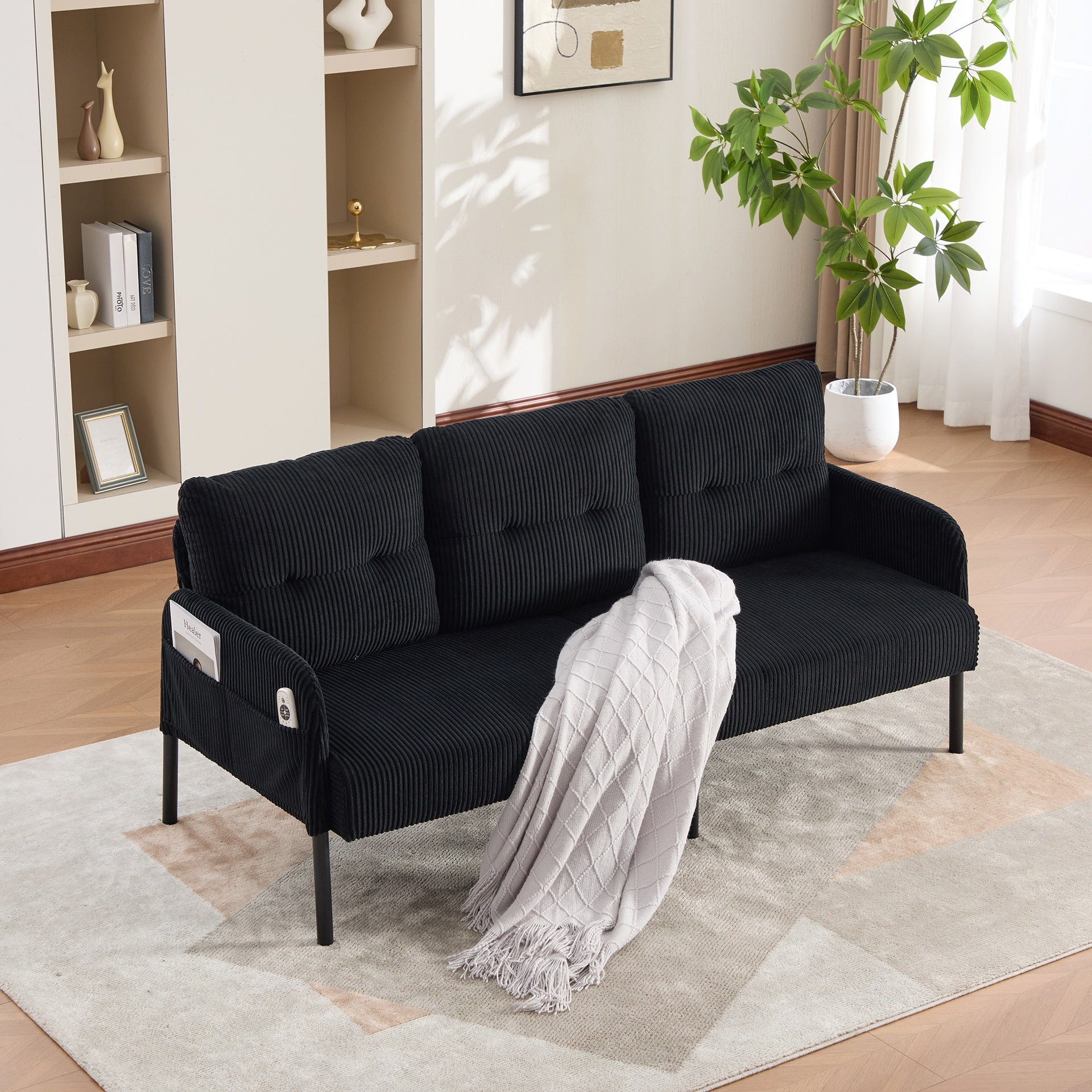 UNITED WE WIN Oversized Loveseat, Modern & Plush Double-seater Sofa, Corduroy Upholstered Couch, Cozy Bedroom Sofa with Metal Legs & Side Pockets, Ideal for Living Room, Bedroom, Dorm, Apartment
