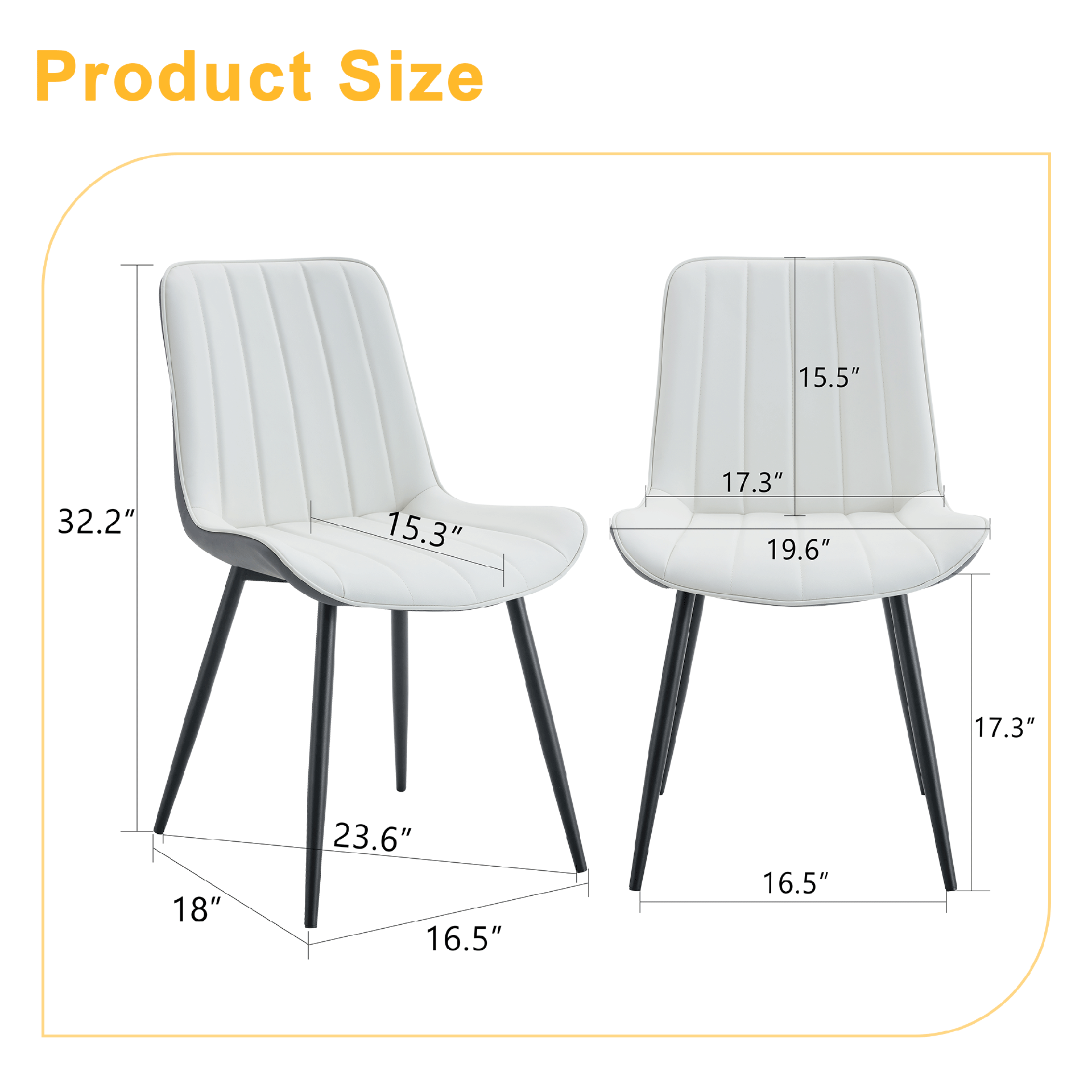 Extended Seat Cushion PU Dining Chair Set - Four Pieces.Smooth line design.Can integrate well into various modern home decoration styles.White and Dark Gray Splicing Colors.