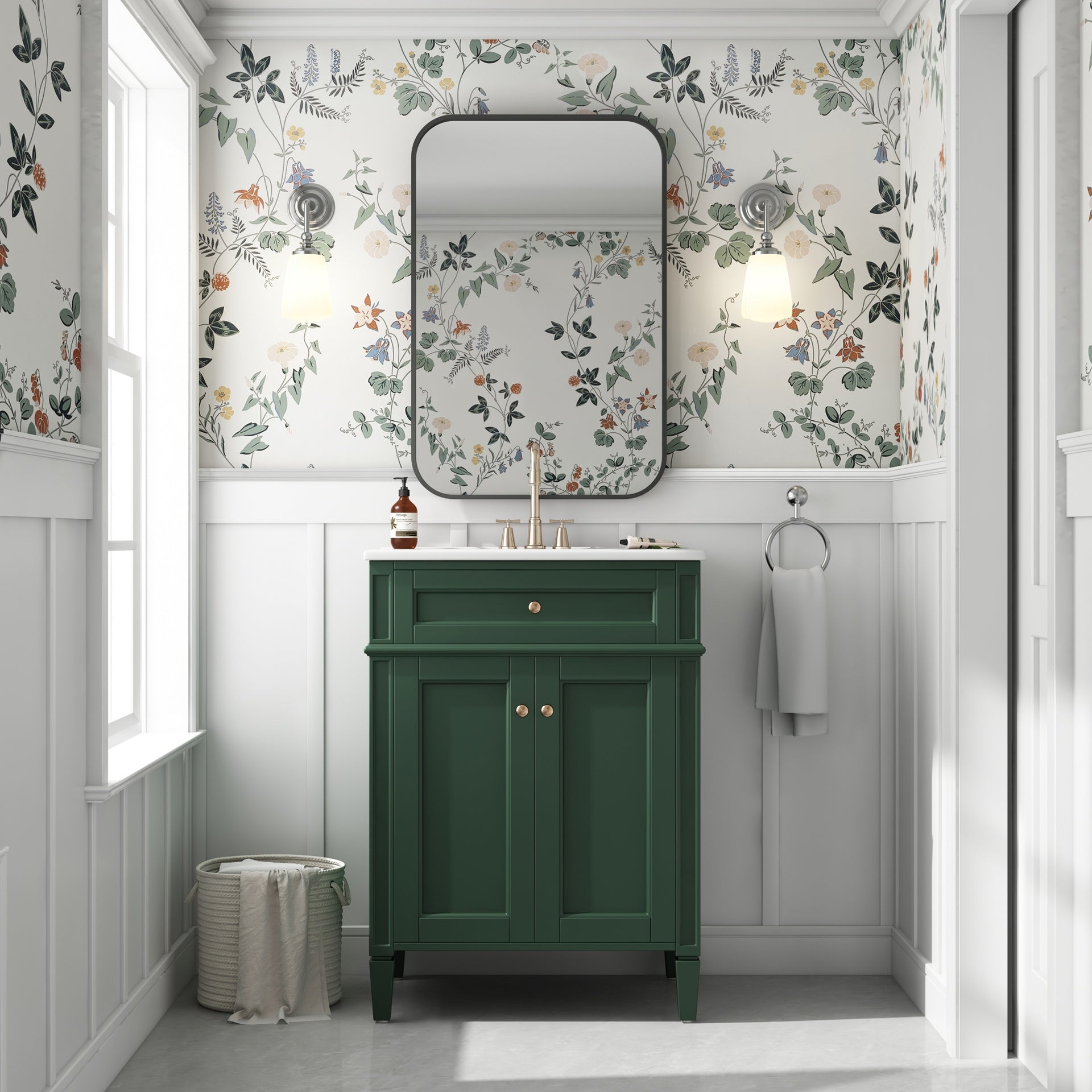 24" Bathroom Vanity with 2 Doors and Tip-Out Drawer, Bathroom Storage Cabinet with Sink, Soft-Closing Doors with Organizers