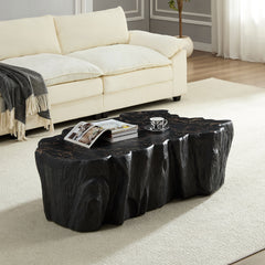 48.62 inch Unique Shape Coffee Table Sturdy Fiberglass Tea Table for Living Room No Need Assembly  Black