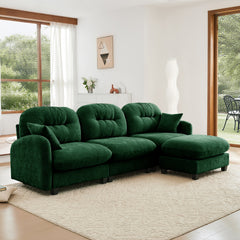 Modular Sectional L Shaped Couch With Ottoman, Premium Chenille Fabric,Tufted Cushion Backrest Design,Ergonomic Design  Easy Install,Fits Bedrooms, Living Rooms Reading Nooks,Green