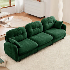Three-Seate Modular Sectional Couch,Soft Chenille Fabric High-Density Foam ,Tufted Cushion Backrest Design Ergonomic Design,Elegant Armrests,High Quality Wooden Base,Fits Bedrooms Living Rooms,Green