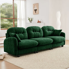 Three-Seate Modular Sectional Couch,Soft Chenille Fabric High-Density Foam ,Tufted Cushion Backrest Design Ergonomic Design,Elegant Armrests,High Quality Wooden Base,Fits Bedrooms Living Rooms,Green