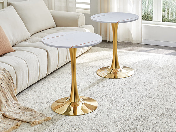 Round Dining Table, 23.6" Circle Tulip Table with Thickened Tabletop & Metal Pedestal, Mid Century Modern Bistro Table for Kitchen, Small Places, Living Room, Cafe (White)