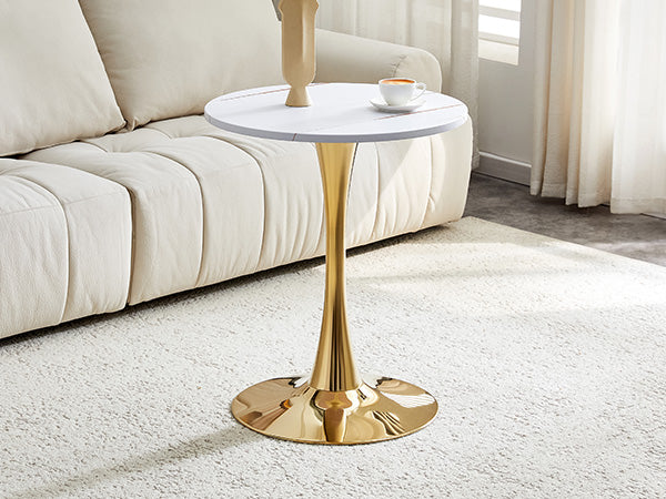 Round Dining Table, 23.6" Circle Tulip Table with Thickened Tabletop & Metal Pedestal, Mid Century Modern Bistro Table for Kitchen, Small Places, Living Room, Cafe (White)