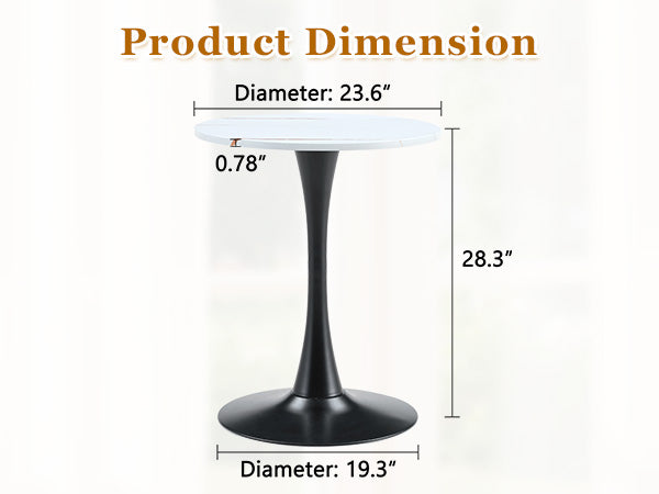 Round Dining Table, 23.6" Circle Tulip Table with Thickened Tabletop & Metal Pedestal, Mid Century Modern Bistro Table for Kitchen, Small Places, Living Room, Cafe (White)