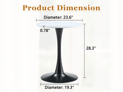 Round Dining Table, 23.6" Circle Tulip Table with Thickened Tabletop & Metal Pedestal, Mid Century Modern Bistro Table for Kitchen, Small Places, Living Room, Cafe (White)