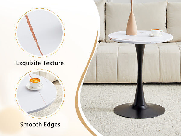 Round Dining Table, 23.6" Circle Tulip Table with Thickened Tabletop & Metal Pedestal, Mid Century Modern Bistro Table for Kitchen, Small Places, Living Room, Cafe (White)