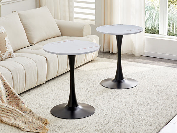 Round Dining Table, 23.6" Circle Tulip Table with Thickened Tabletop & Metal Pedestal, Mid Century Modern Bistro Table for Kitchen, Small Places, Living Room, Cafe (White)