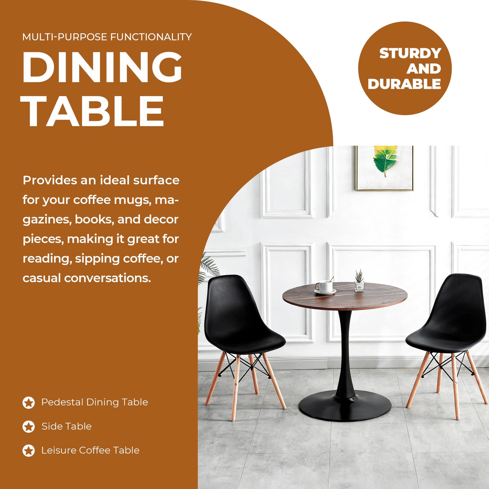 31.5"Walnut COLOR TOP Tulip Table Mid-century Dining Table for 2-4 people With Round Mdf Table Top, Pedestal Dining Table, End Table Leisure Coffee Table