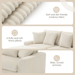 141.5*64'' Corduroy Sectional Sofa with Bluetooth Speakers, U-Shaped Couch with Console, USB Charger, Cup Holders, Storage, Ottoman, Deep and Wide Seat Cloud Sofa for Living Room&Apartment