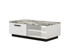 Matilda 47" White Coffee Table with White Faux Marble Top