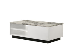 Matilda 47" White Coffee Table with White Faux Marble Top
