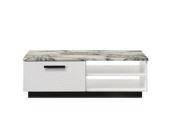 Matilda 47" White Coffee Table with White Faux Marble Top