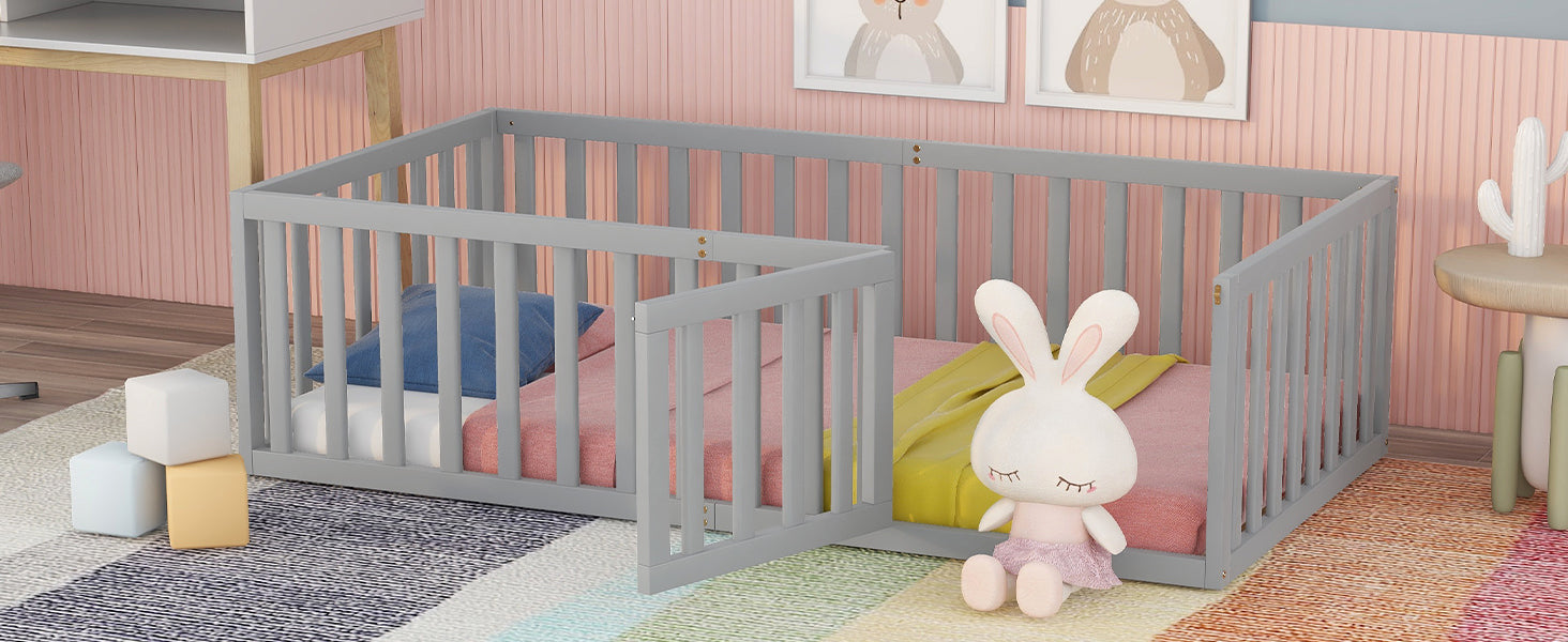 Twin Size Wood Daybed Frame with Fence, Gray