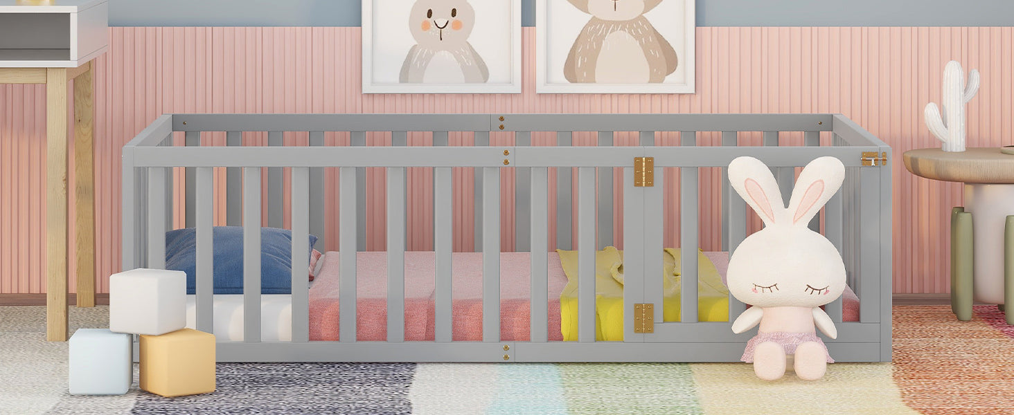 Twin Size Wood Daybed Frame with Fence, Gray