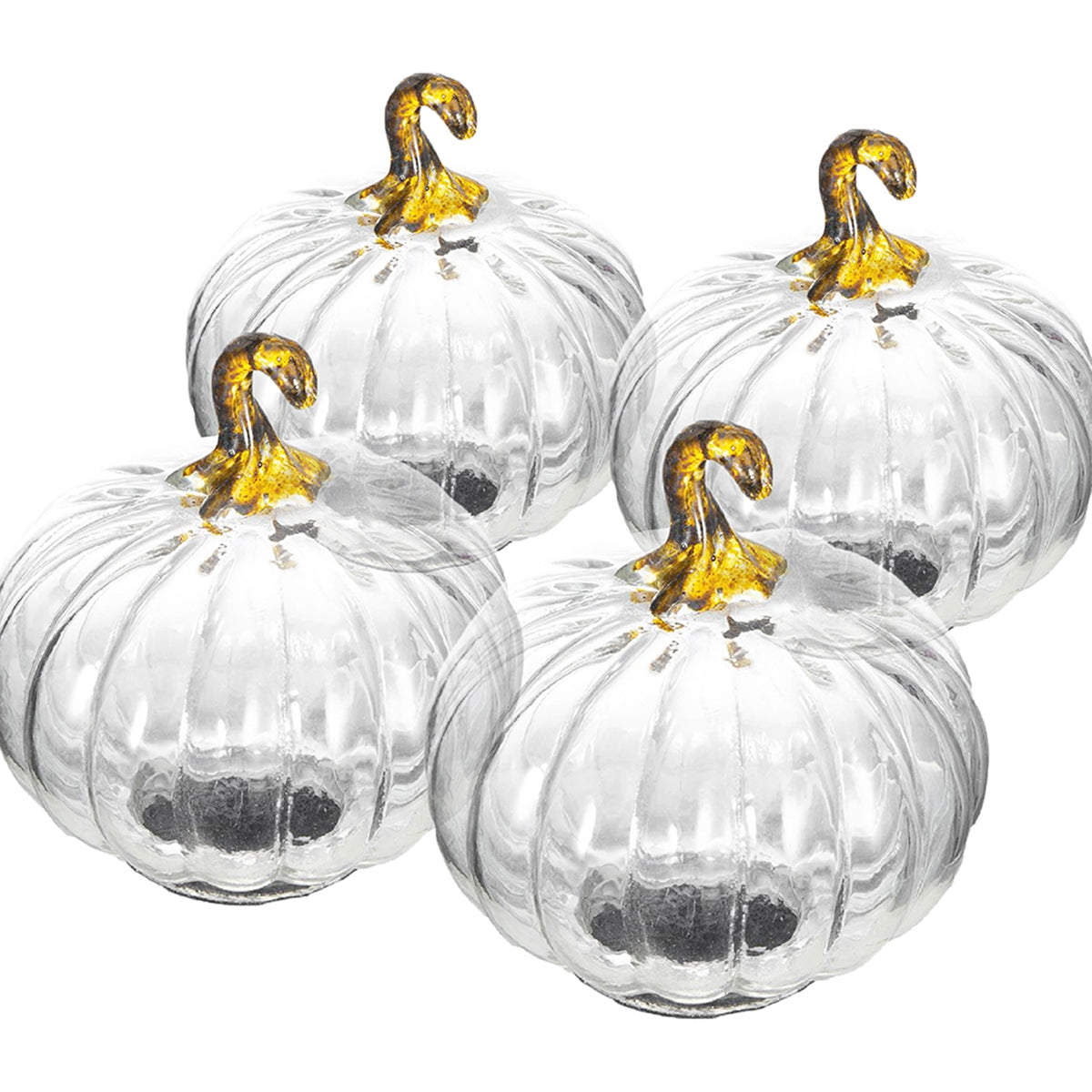 Set of 4, 4x4x5" Clear Glass Pumpkin, Pumpkin Ornament Decor for Holiday Harvest Festival Fall Festival & Thanksgiving