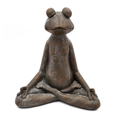 12x6.5x13.5" Brown Magnesium Yoga Frog Figurine in Lotus Pose with Gold Accents