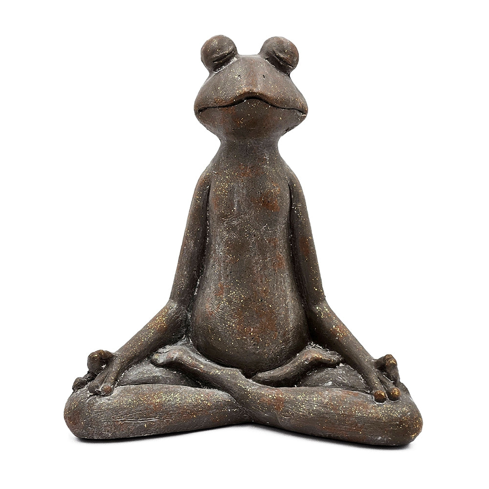 12x6.5x13.5" Brown Magnesium Yoga Frog Figurine in Lotus Pose with Gold Accents