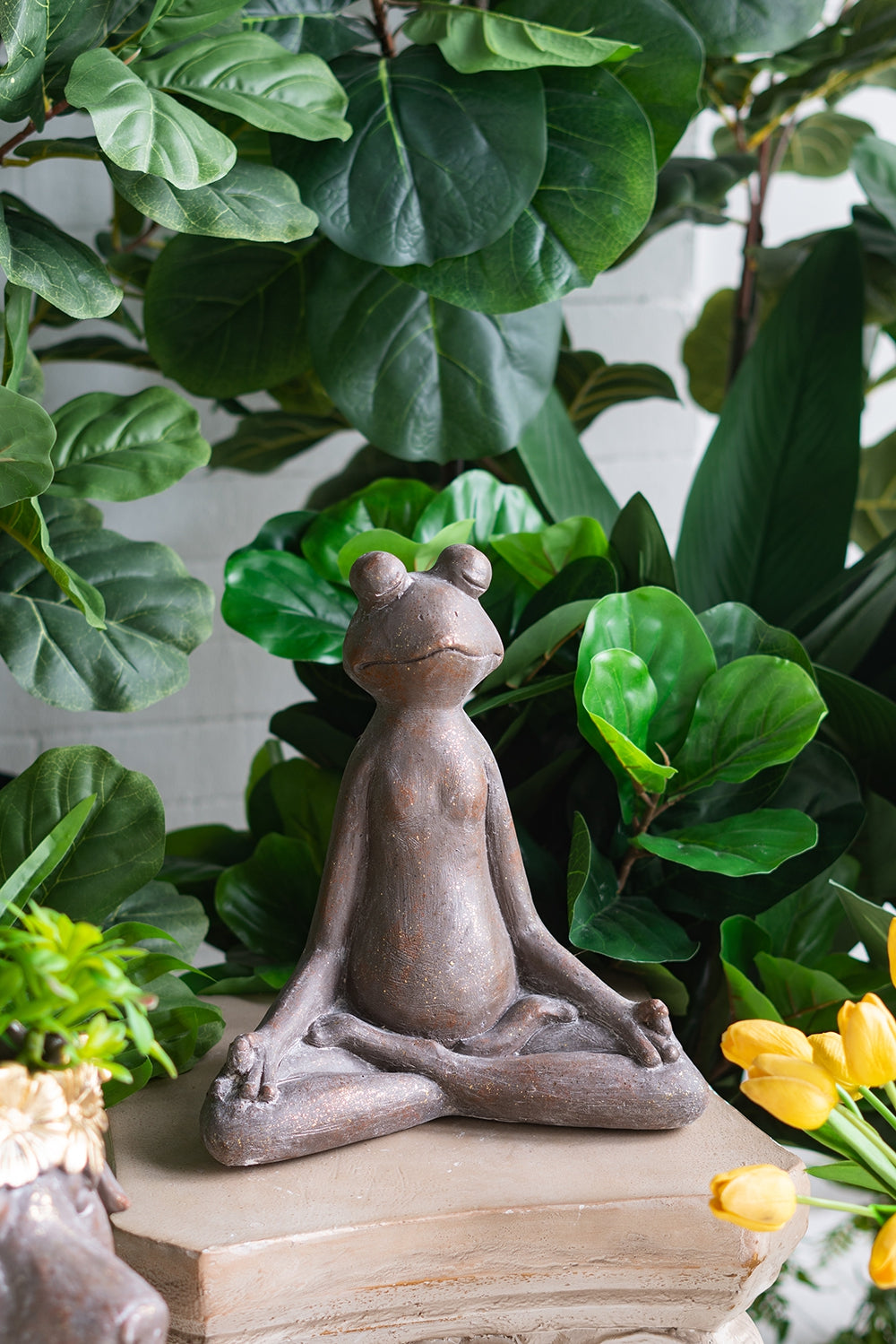 12x6.5x13.5" Brown Magnesium Yoga Frog Figurine in Lotus Pose with Gold Accents