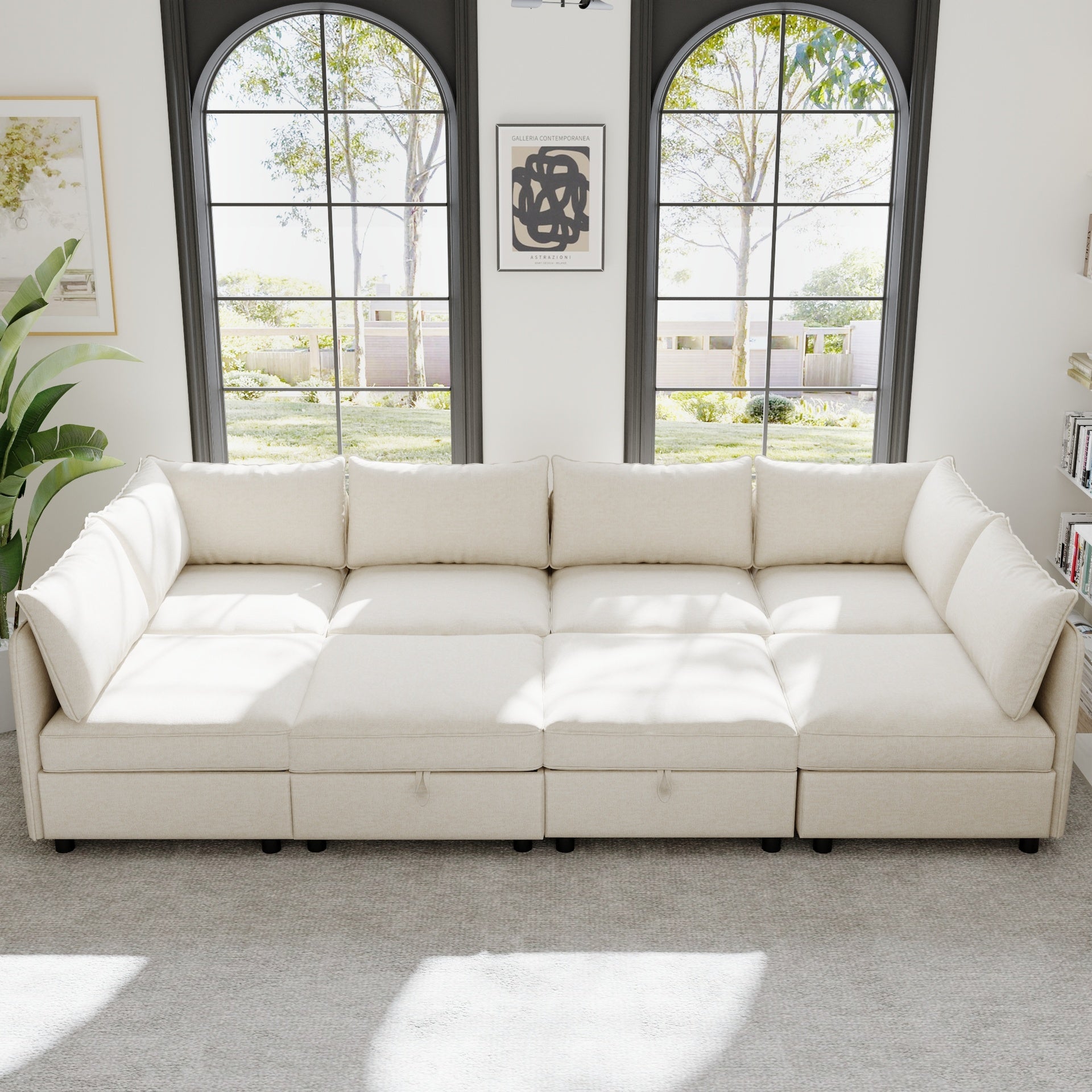 Modular Sectional Sofa, Convertible Sofa Seat With Storage, Sleeper Sectional Sofa Set, Fabric Flexible Modular Combinations for Living Room