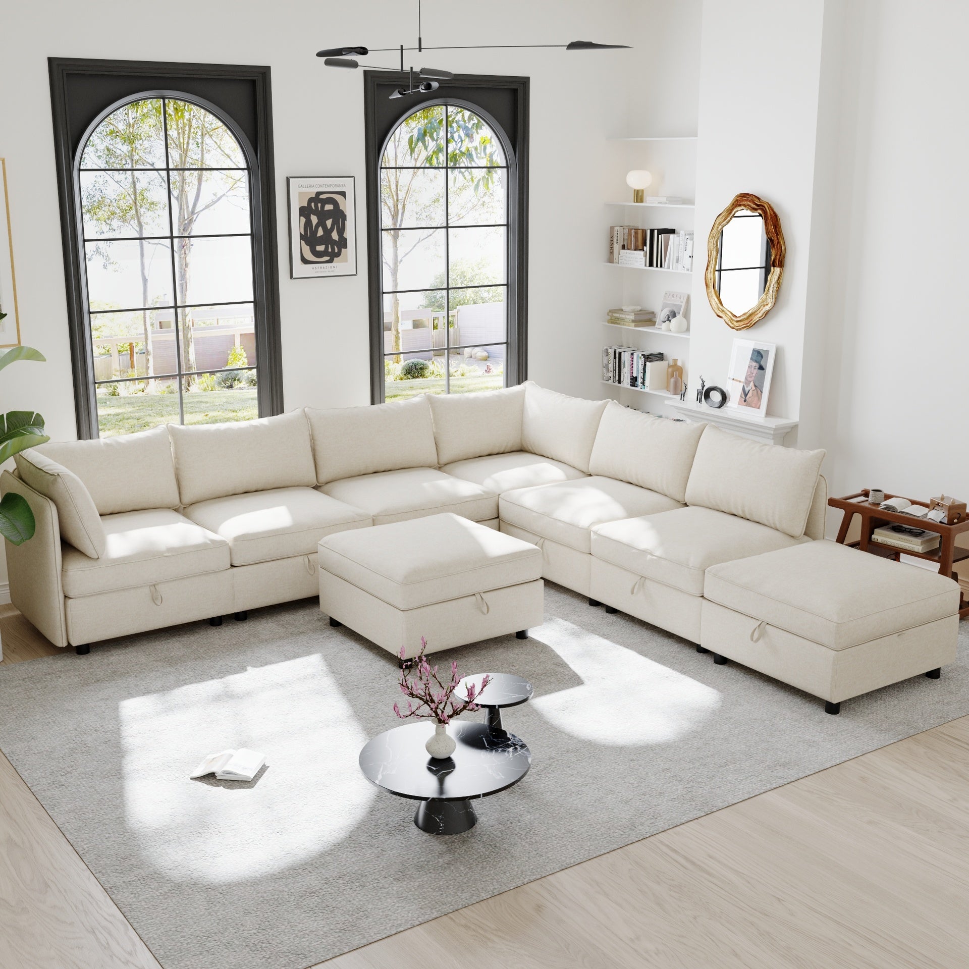 Modular Sectional Sofa, Convertible Sofa Seat With Storage, Sleeper Sectional Sofa Set, Fabric Flexible Modular Combinations for Living Room