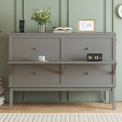 Queen Size Murphy Bed with USB Port and Removable Shelves on Each Side, Solid Pine Murphy Cabinet Bed for Home Office, Guest Room,Grey