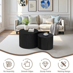 Nesting Coffee Table Set of 2, Modern Round Coffee Table with Non-Slip Feet, Wood Side Table for Living Room, Bedroom, Office, Balcony, Terrace,Small Space, No Assembling, Matte Black