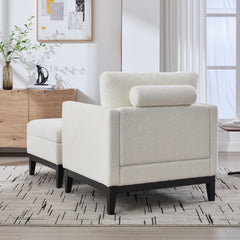 35.4 "Wide Farmhouse Performance Upholstered Wood Base Square Accent Arm Chair with Ottoman Black Finish Legs with Reversible Lid Coffee Table for Living Room Office and Lounge, Ivory Boucle.